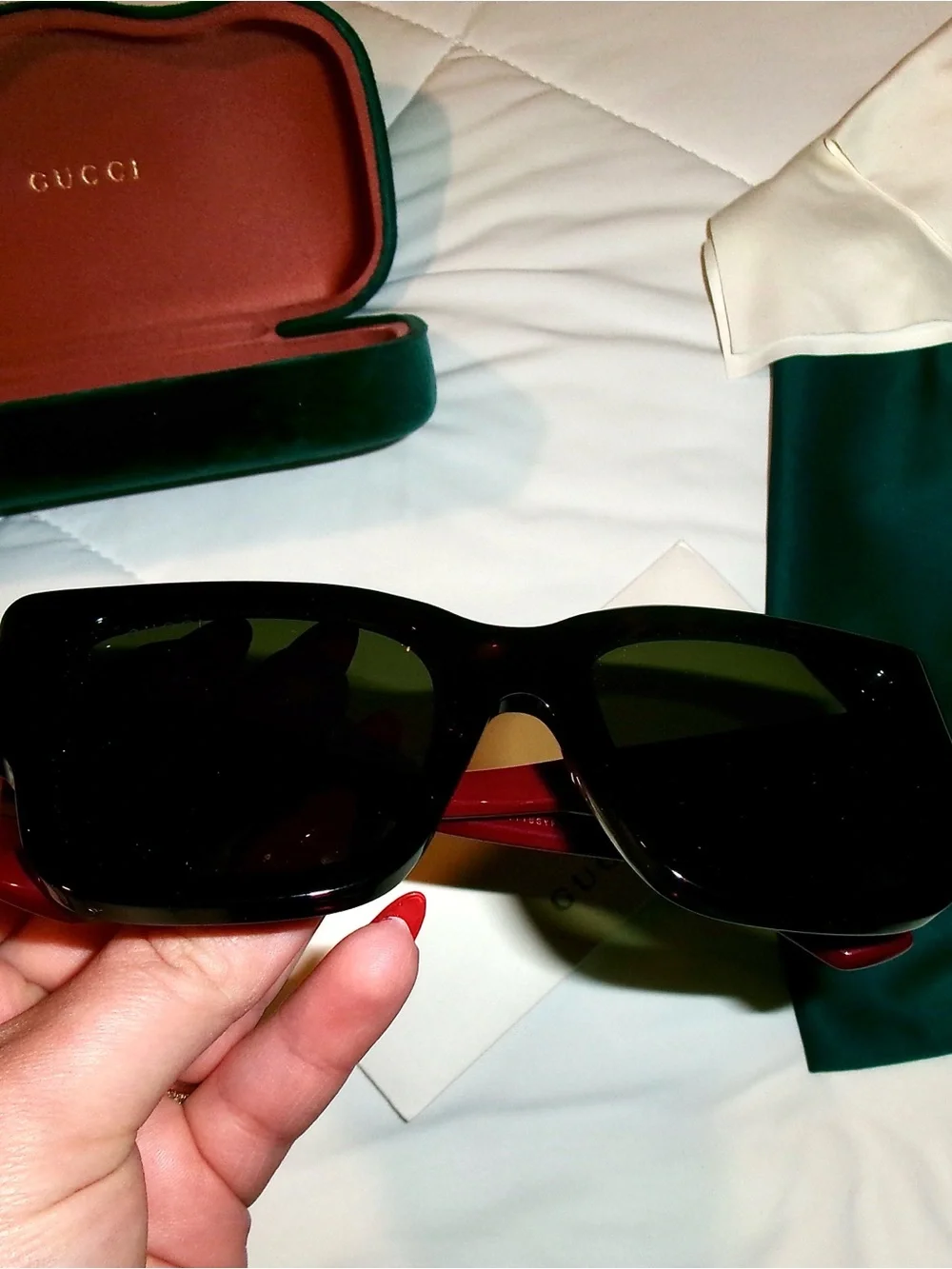 Gucci Men's Brown Frame Sunglasses with Green Velvet Case